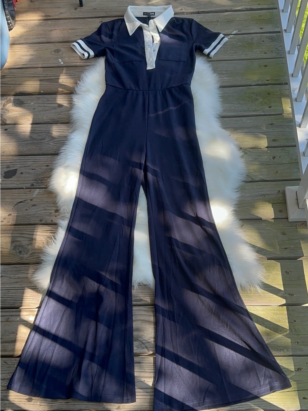 Fashion Nova Navy Polo-Style Wide-Leg Dianna Jumpsuit with White Trim - Picture 2 of 10